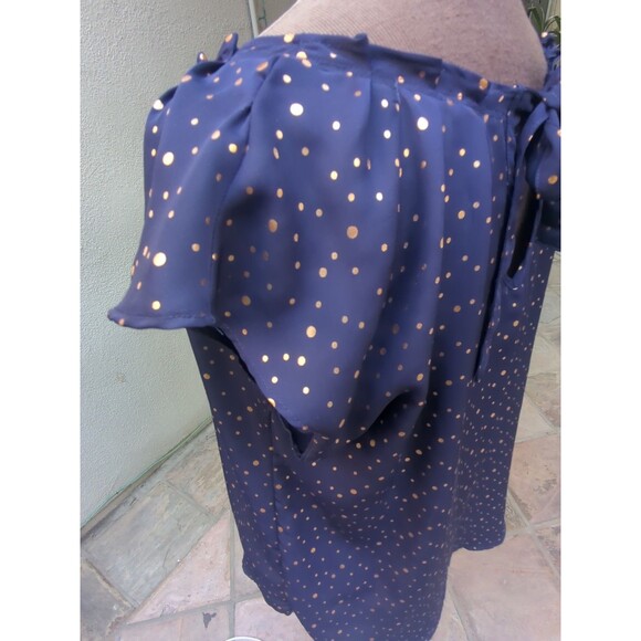 LC Lauren Conrad Women Top Lg Navy Blue Gold Celestial Dots Sleeve  Shirt Blouse - Picture 5 of 12